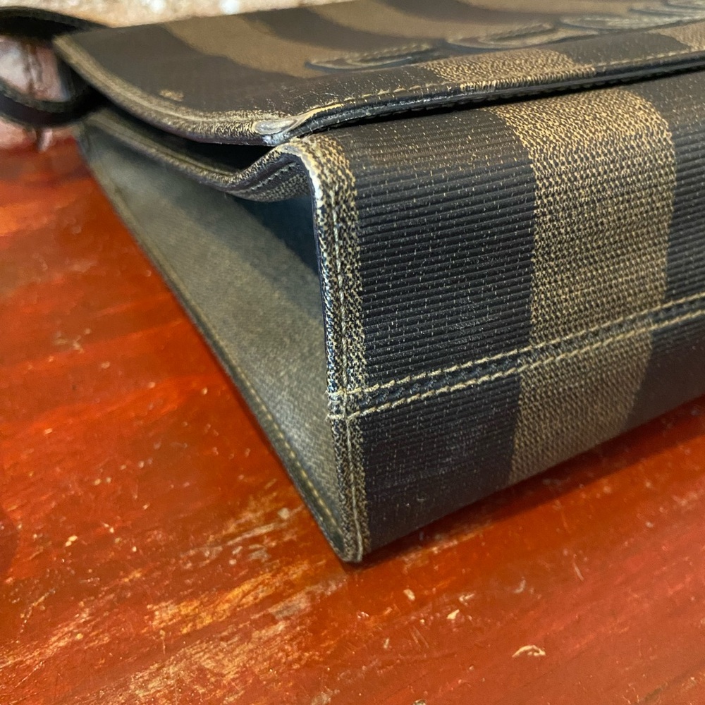 RARE Vintage 80s FENDI Pequin Stripe Crossbody Bag-Leather Letter Logo-SAS Roma - Picture 12 of 14